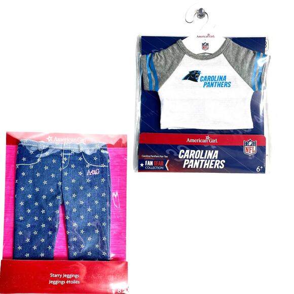 American Girl Doll NFL Carolina PANTHERS FAN TEE + STAR JEGGINGS Football Outfit - Picture 4 of 13